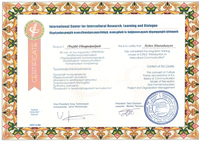Certificate for Regard Travel